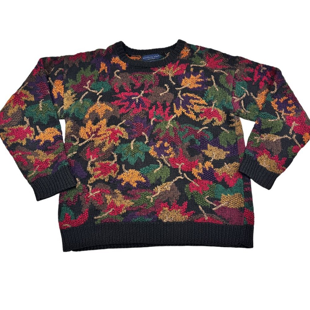 Northern Isles Hand-Knit Floral 80's Heavy-Weight Knit Sweater Women's Medium